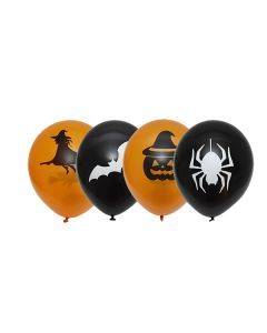 Halloweenballonger 8-P Sv/Orange m. tryck