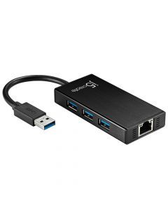 J5 create JUH470, USB 3.0 netværksadapter med 3-ports USB-hub, 10/100/1000 Mbps