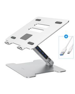 Laptop-stander med USB-hub, 4 USB 3.0, justerbar, hæve/sænke i Alu-sølv