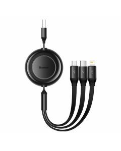 Baseus Bright Mirror serie 2, 3-i-1 ladekabel, tilbagetrækkeligt, USB-C, Lightning, Micro-USB