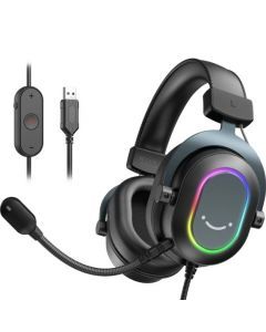 RGB headset til spil og discord, 7.1 surround, mute, mikrofon, equalizer, pc/PS