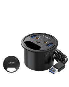 Skrivebordshul med USB-hub, 60 mm 2 USB-A, 1 USB-C, lyd + mikrofonudgang, 5-i-1