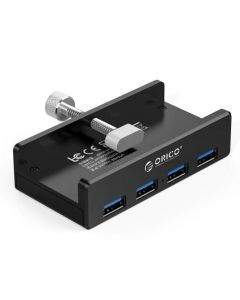 Clip-on USB-hub til desktop og skærm, 4 højhastigheds-USB 3.0 - Sort