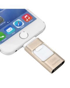 Multifunktionellt 64 GB USB-minne med direktanslutning till iPhone, Android och USB, kryptering